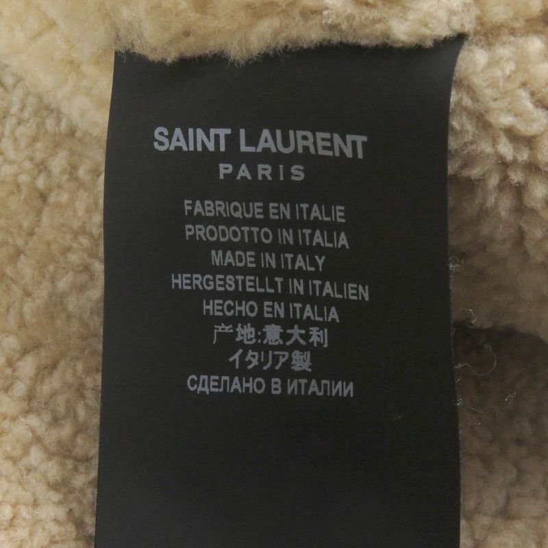 Saint Laurent Paris 19AW 583272 Lined Mouton Raccoon Fur Mod Coat Khaki 48 With