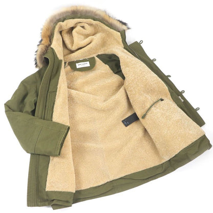 Saint Laurent Paris 19AW 583272 Lined Mouton Raccoon Fur Mod Coat Khaki 48 With
