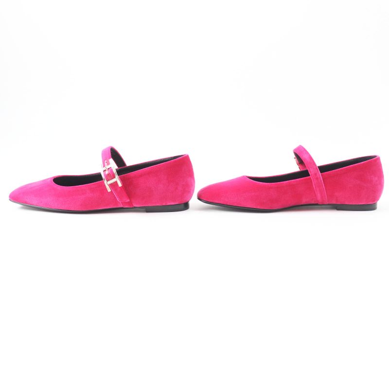 Hermes Jane Fuchsia Current Model With Crystals Api Buckle Velour Ballet Shoes