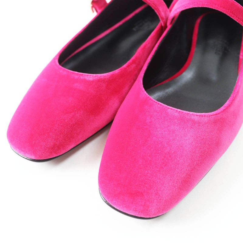 Hermes Jane Fuchsia Current Model With Crystals Api Buckle Velour Ballet Shoes