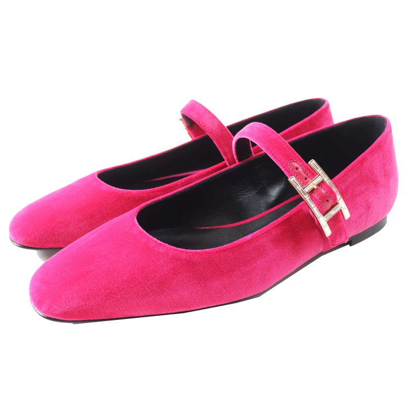Hermes Jane Fuchsia Current Model With Crystals Api Buckle Velour Ballet Shoes