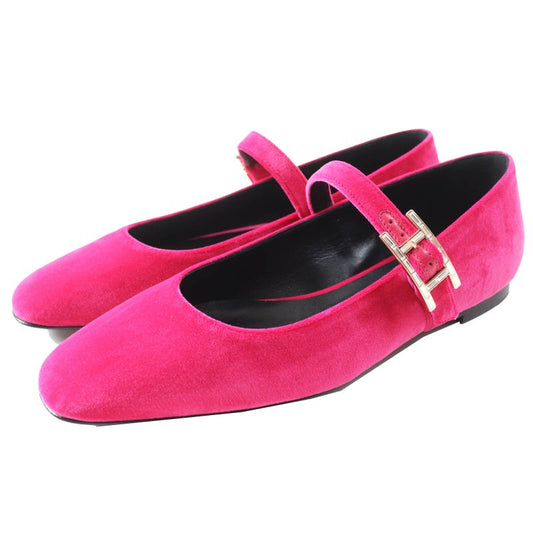 Hermes Jane Fuchsia Current Model With Crystals Api Buckle Velour Ballet Shoes