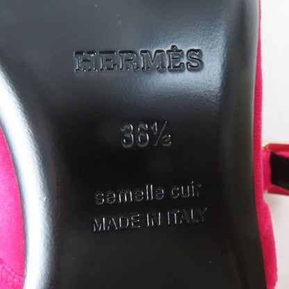 Hermes Jane Fuchsia Current Model With Crystals Api Buckle Velour Ballet Shoes