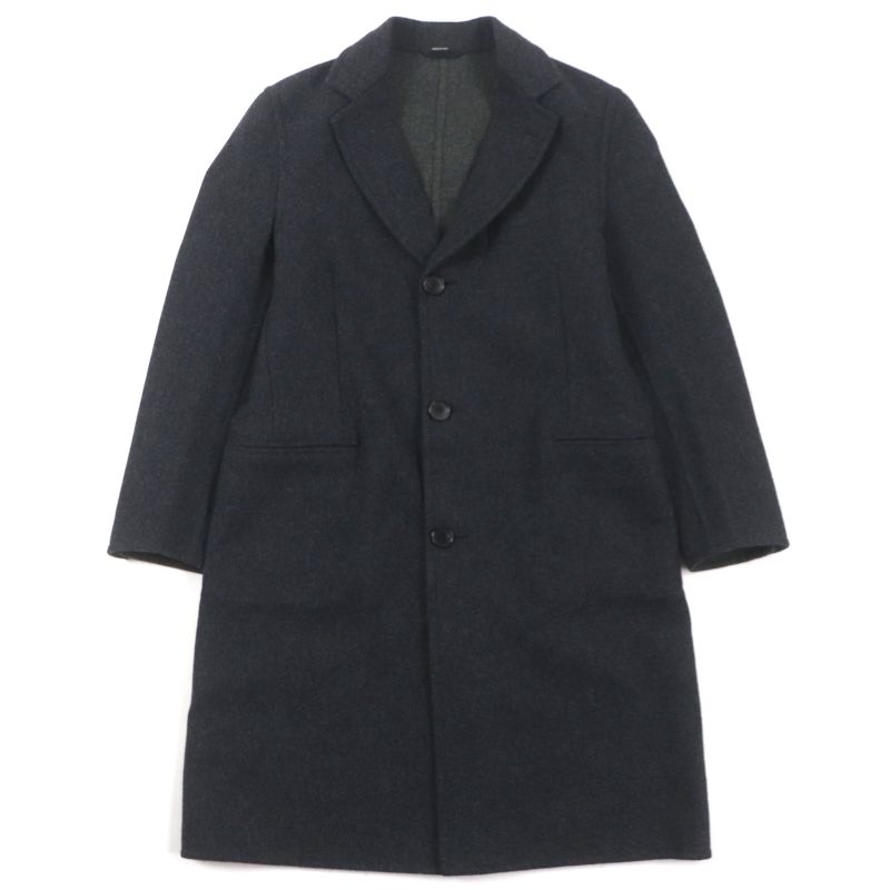 Hermes 100% Wool Double Face Single Chester Coat Dark Gray 48 With Hanger And
