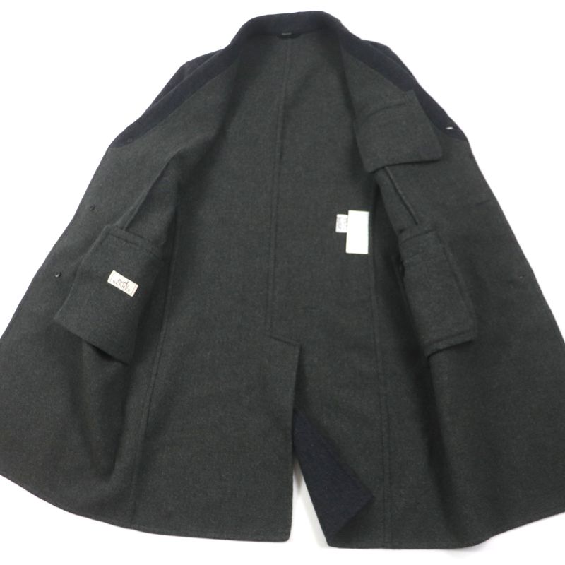 Hermes 100% Wool Double Face Single Chester Coat Dark Gray 48 With Hanger And