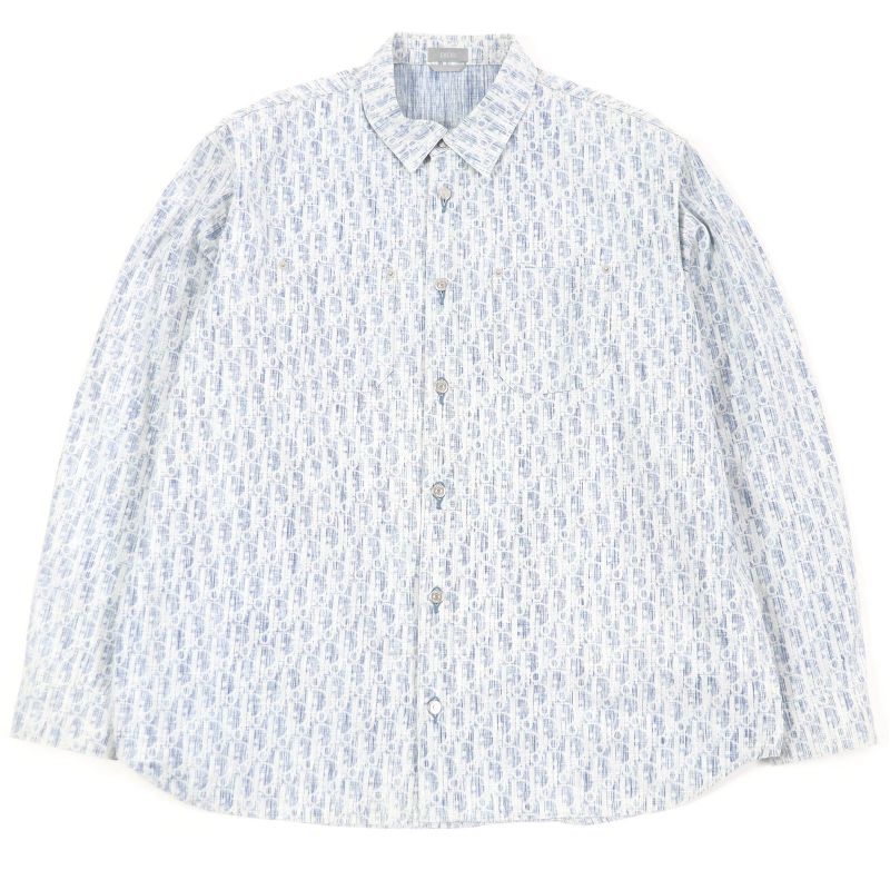 DIOR Homme 013d585by989 100% Cotton Oblique Pattern Long Sleeve Denim Shirt