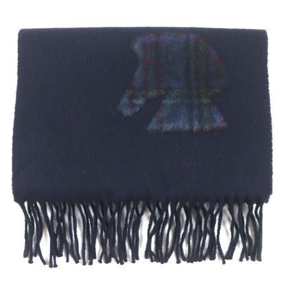 Hermes Highlands 100% Cashmere Horse Motif Logo Embroidery Fringe Checked
