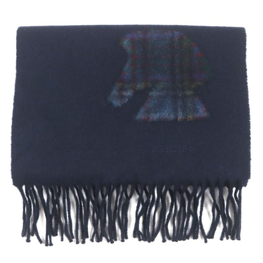 Hermes Highlands 100% Cashmere Horse Motif Logo Embroidery Fringe Checked