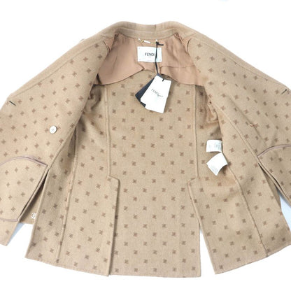 Fendi 2021 Fj7221 100% Camel FF Calligraphy Lined Pea Coat Light Brown 38 Made
