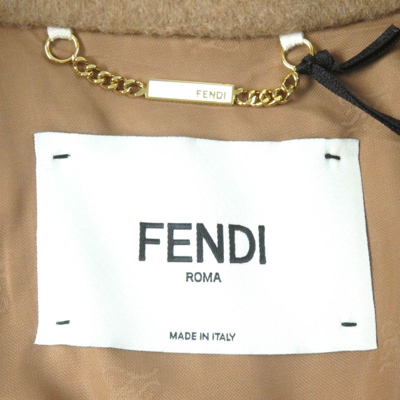 Fendi 2021 Fj7221 100% Camel FF Calligraphy Lined Pea Coat Light Brown 38 Made