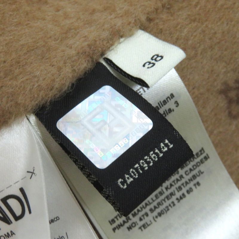 Fendi 2021 Fj7221 100% Camel FF Calligraphy Lined Pea Coat Light Brown 38 Made