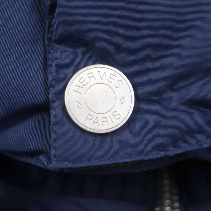  Hermes 23AW Serie Button Hooded Double Zip Up Down Jacket Navy 46 Made In