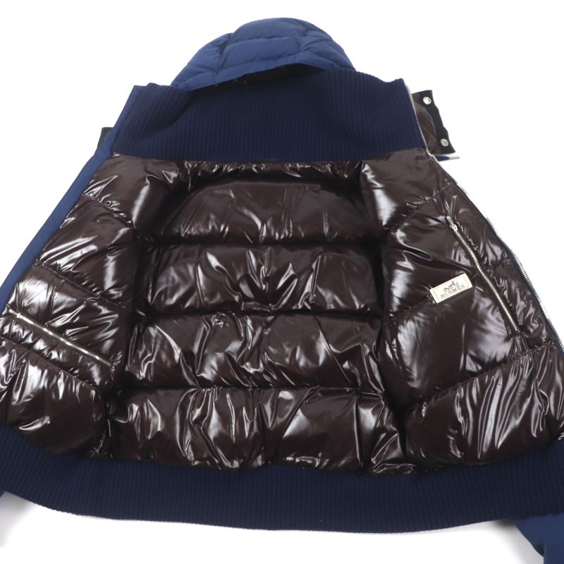  Hermes 23AW Serie Button Hooded Double Zip Up Down Jacket Navy 46 Made In