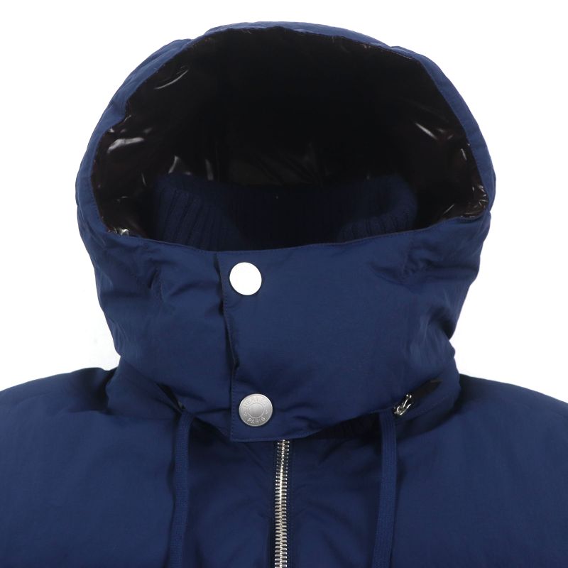 Hermes 23AW Serie Button Hooded Double Zip Up Down Jacket Navy 46 Made In