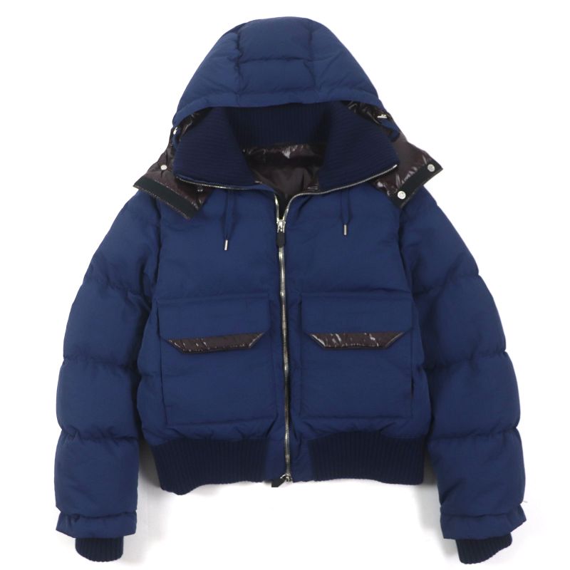  Hermes 23AW Serie Button Hooded Double Zip Up Down Jacket Navy 46 Made In