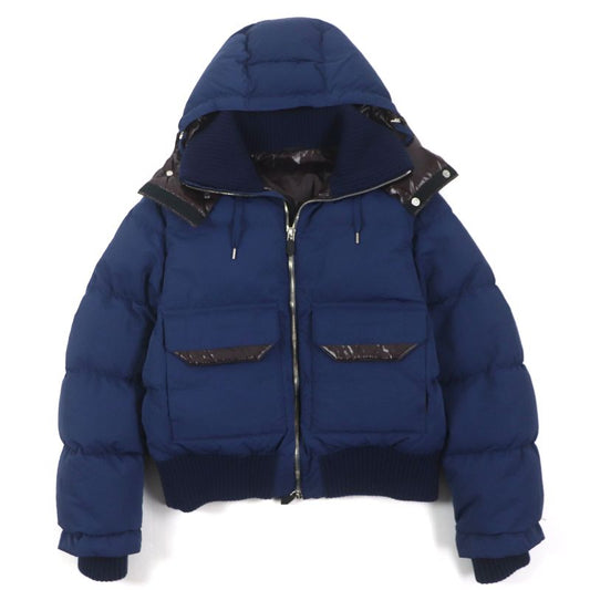  Hermes 23AW Serie Button Hooded Double Zip Up Down Jacket Navy 46 Made In