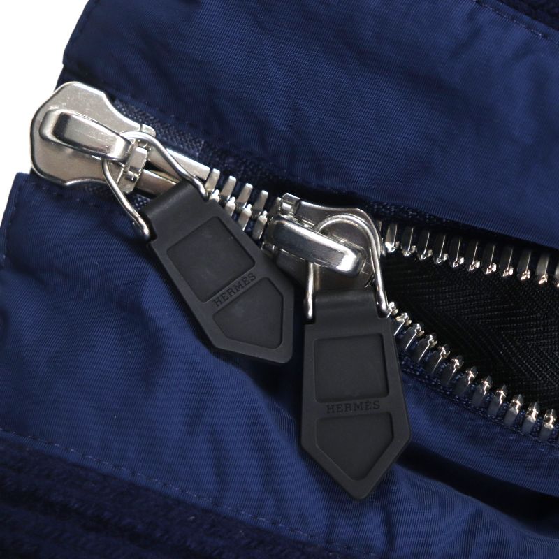  Hermes 23AW Serie Button Hooded Double Zip Up Down Jacket Navy 46 Made In