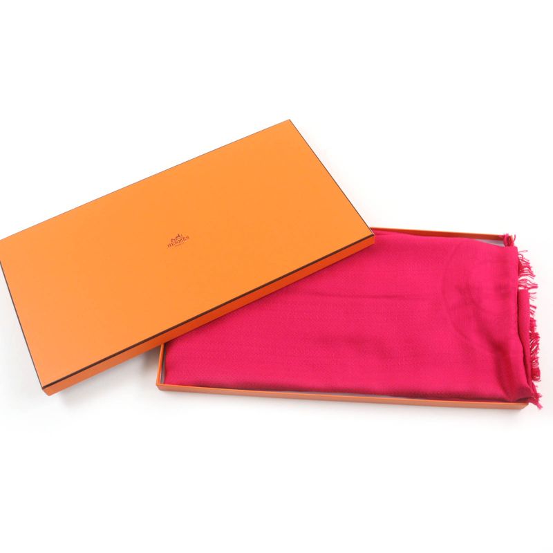 Hermes Cashmere Silk Emblem Large Shawl Scarf Pink With Box Made In France