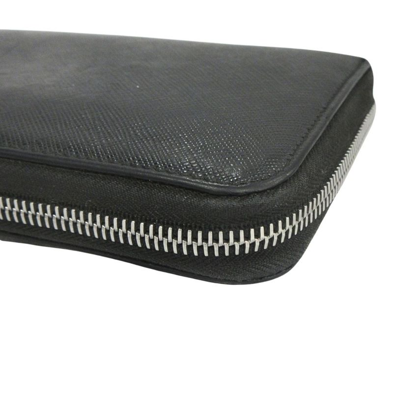 Prada Long Wallet Round Zipper Saffiano Leather Long Wallet Logo Black Mens Used