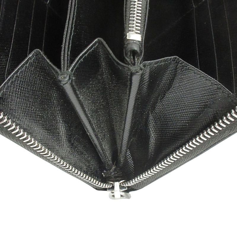 Prada Long Wallet Round Zipper Saffiano Leather Long Wallet Logo Black Mens Used
