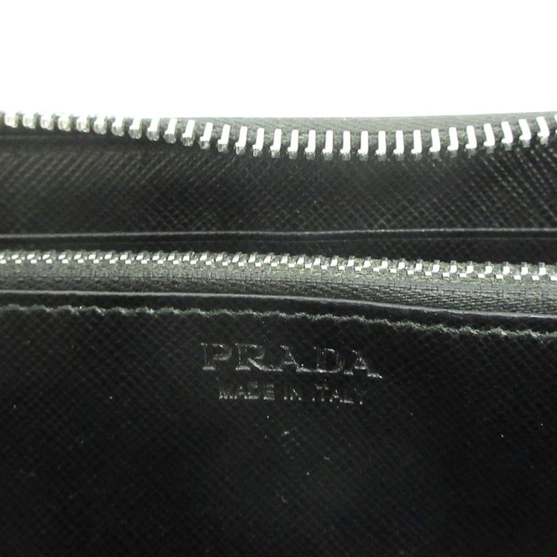 Prada Long Wallet Round Zipper Saffiano Leather Long Wallet Logo Black Mens Used