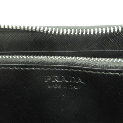 Prada Long Wallet Round Zipper Saffiano Leather Long Wallet Logo Black Mens Used