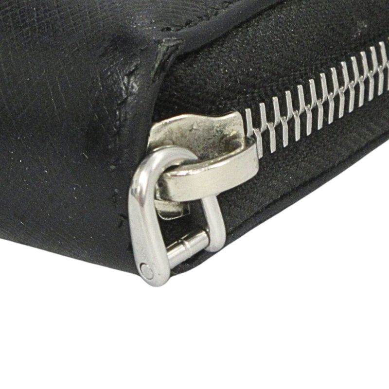 Prada Long Wallet Round Zipper Saffiano Leather Long Wallet Logo Black Mens Used
