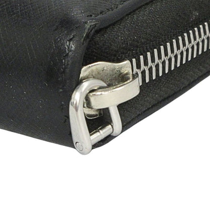 Prada Long Wallet Round Zipper Saffiano Leather Long Wallet Logo Black Mens Used