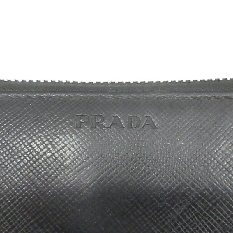 Prada Long Wallet Round Zipper Saffiano Leather Long Wallet Logo Black Mens Used