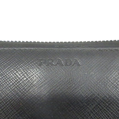 Prada Long Wallet Round Zipper Saffiano Leather Long Wallet Logo Black Mens Used
