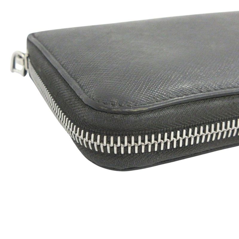 Prada Long Wallet Round Zipper Saffiano Leather Long Wallet Logo Black Mens Used