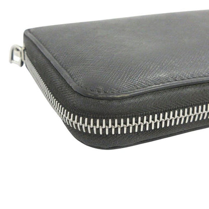 Prada Long Wallet Round Zipper Saffiano Leather Long Wallet Logo Black Mens Used