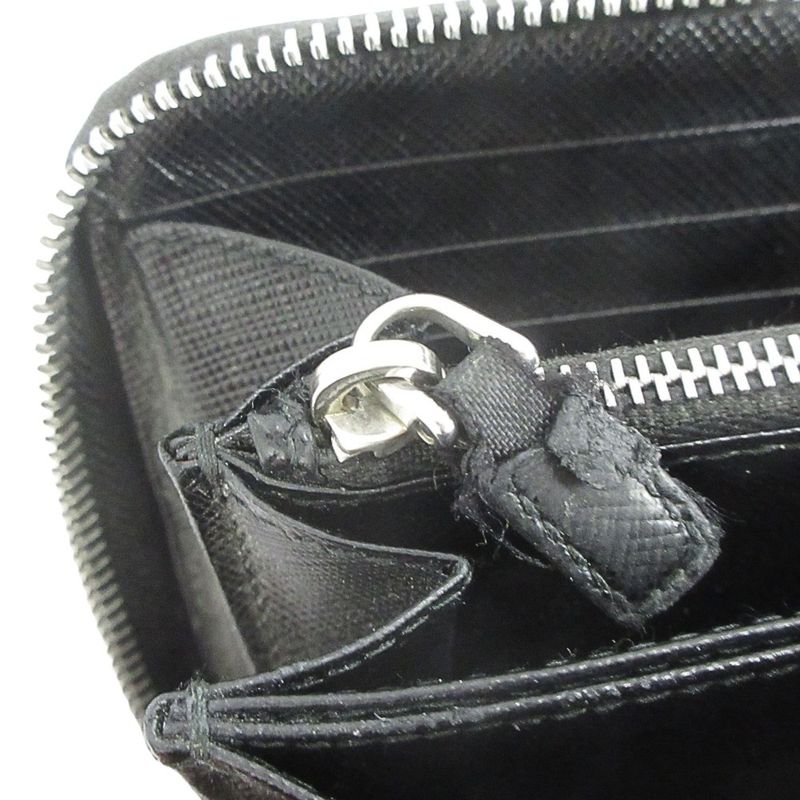 Prada Long Wallet Round Zipper Saffiano Leather Long Wallet Logo Black Mens Used