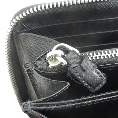Prada Long Wallet Round Zipper Saffiano Leather Long Wallet Logo Black Mens Used