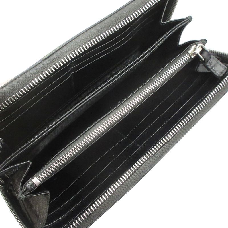 Prada Long Wallet Round Zipper Saffiano Leather Long Wallet Logo Black Mens Used