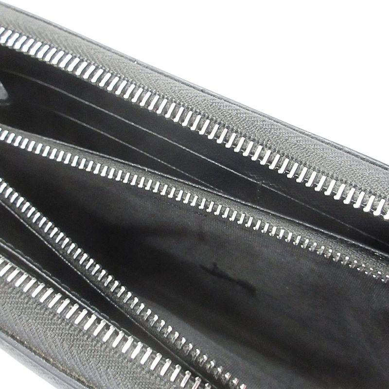 Prada Long Wallet Round Zipper Saffiano Leather Long Wallet Logo Black Mens Used