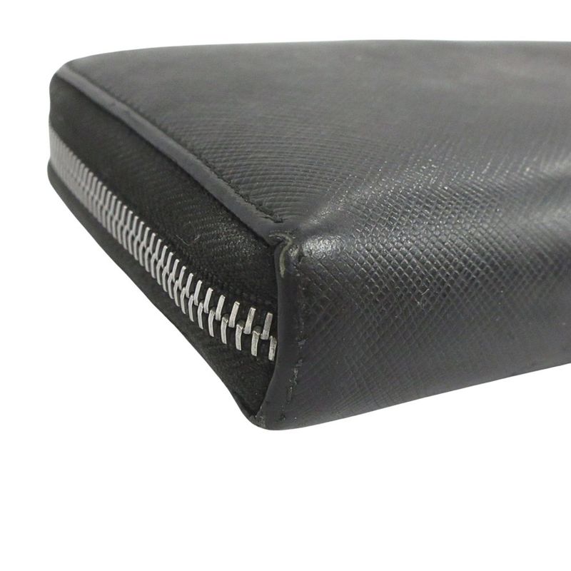Prada Long Wallet Round Zipper Saffiano Leather Long Wallet Logo Black Mens Used