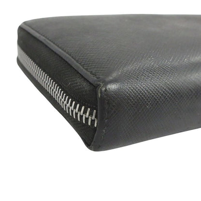 Prada Long Wallet Round Zipper Saffiano Leather Long Wallet Logo Black Mens Used
