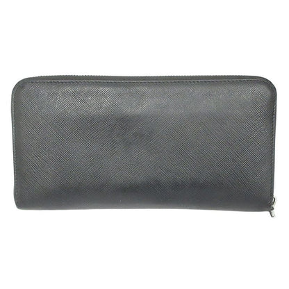 Prada Long Wallet Round Zipper Saffiano Leather Long Wallet Logo Black Mens Used