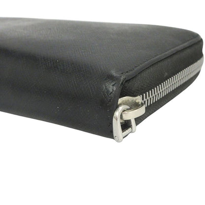 Prada Long Wallet Round Zipper Saffiano Leather Long Wallet Logo Black Mens Used