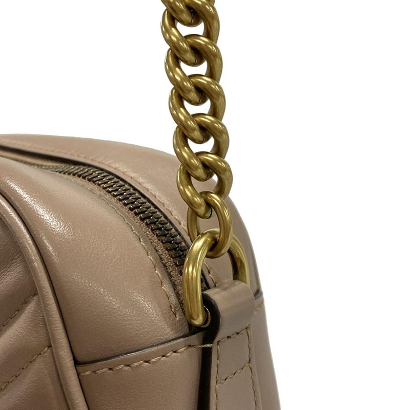 Gucci Shoulder Bag GG Marmont 447632 Brown Chain Shoulder Leather