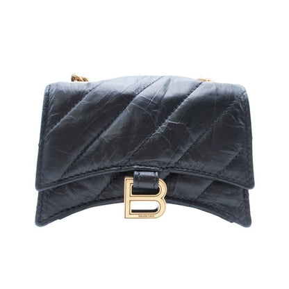 24ss Balenciaga Chain Shoulder Mini Bag Pochette Crushed Calf B Logo Black