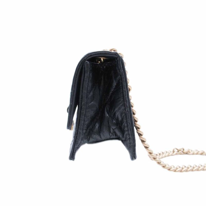24ss Balenciaga Chain Shoulder Mini Bag Pochette Crushed Calf B Logo Black
