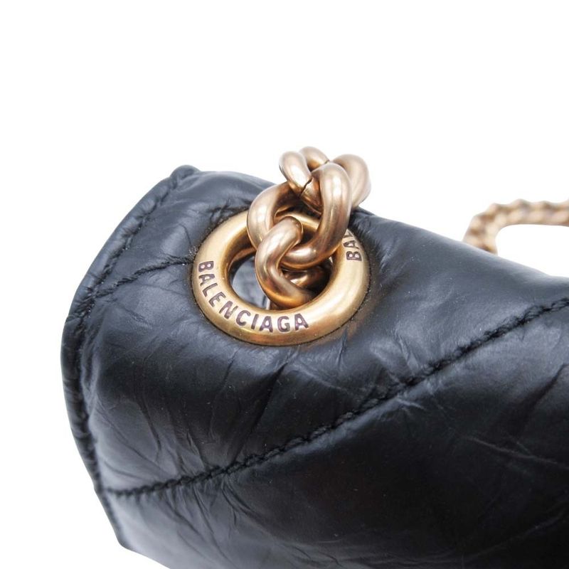 24ss Balenciaga Chain Shoulder Mini Bag Pochette Crushed Calf B Logo Black