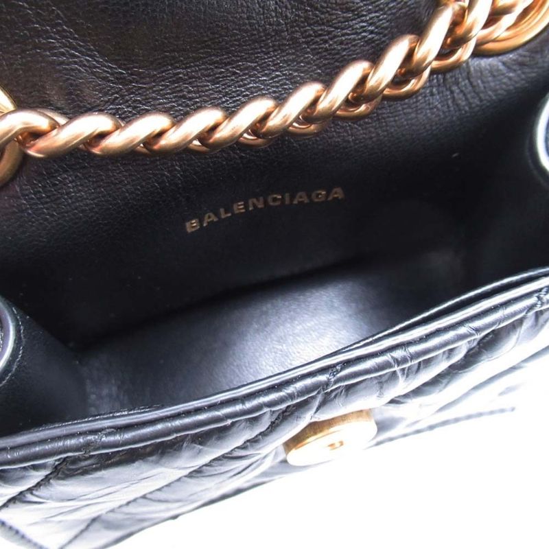 24ss Balenciaga Chain Shoulder Mini Bag Pochette Crushed Calf B Logo Black