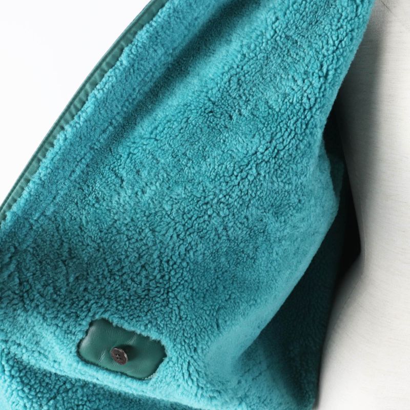 Hermes Long Length Mouton Coat With Serie Buttons Switch Design Green 34