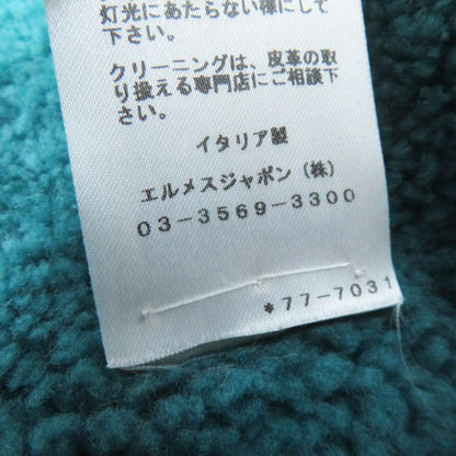 Hermes Long Length Mouton Coat With Serie Buttons Switch Design Green 34