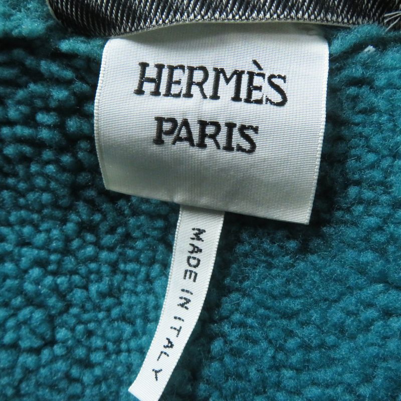 Hermes Long Length Mouton Coat With Serie Buttons Switch Design Green 34