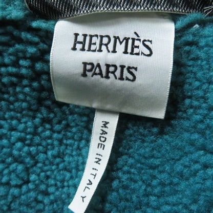 Hermes Long Length Mouton Coat With Serie Buttons Switch Design Green 34