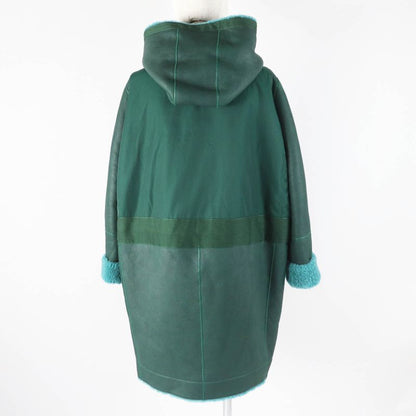 Hermes Long Length Mouton Coat With Serie Buttons Switch Design Green 34